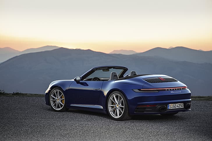 azul, 911, Porsche, conversível, Cabriolet, Carrera 4S, 992, corcunda, 2019, HD papel de parede