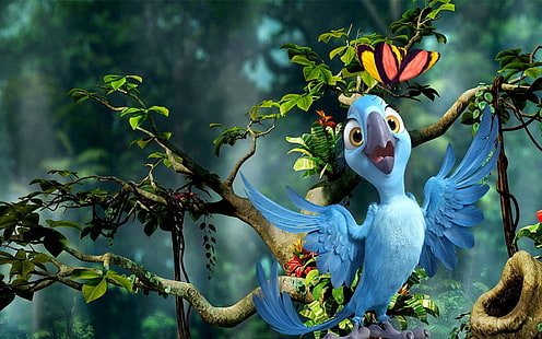 птицы, голубые, мультфильм, кино, рио 2, HD обои HD wallpaper