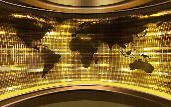 3d World Map, emas dan peta dunia hitam, 3d, dunia, abstrak, 3d dan abstrak, Wallpaper HD