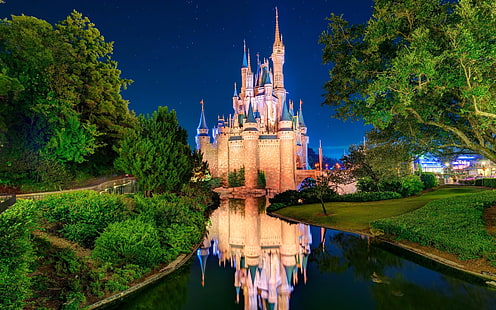 Disneyland Cinderella Castle, Disneyland, Disneyland, Cinderella Castle, Park, Fluss, Schloss, HD-Hintergrundbild HD wallpaper