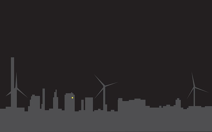 buildings and windmills illustration, city, house, apartments, windmill, minimalism, HD wallpaper