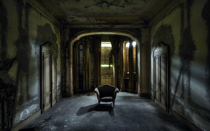 casa, cadeira, assustador, abandonado, HD papel de parede