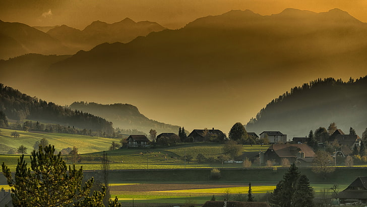 mountains, twilight, afternoon, autumn, landscape, HD wallpaper
