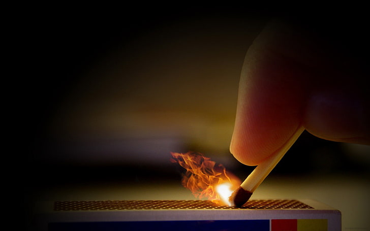 matchstick with box, matches, fingers, hand, fire, HD wallpaper