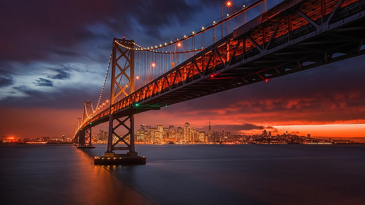 San Francisco, Sonnenuntergang, Bezirk, Lichter, Nachtlichter, Nacht, Kalifornien, Vereinigte Staaten, USA, HD-Hintergrundbild