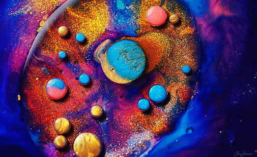 Glitter Paint Bubbles Makro, Aero, Färgglada, Droppar, Färg, Bubblor, Ljusa, Fotografi, Makro, Glitter, Levande, flytande, levande, gnistrande, ChemicalReaction, BubbleBursting, HD tapet HD wallpaper