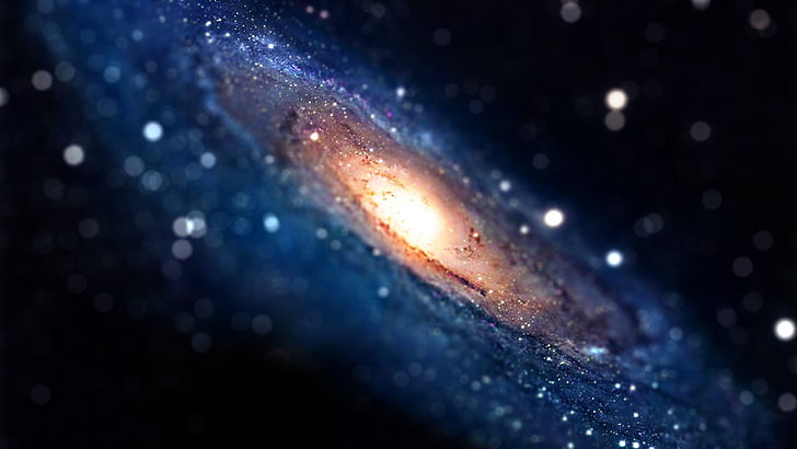 galassia rotonda nera e gialla, senza titolo, spazio, galassia, glitter, stelle, inclinazione, Andromeda, arte spaziale, arte digitale, Sfondo HD