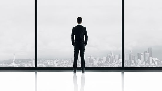 men's black suit and black dress pants outfit, fifty shades of grey, jamie dornan, 2015, HD wallpaper HD wallpaper