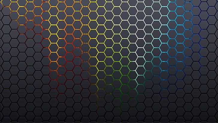 Glowing hexagon pattern, blue white yellow and green mesh decor, abstract,  HD wallpaper | Wallpaperbetter