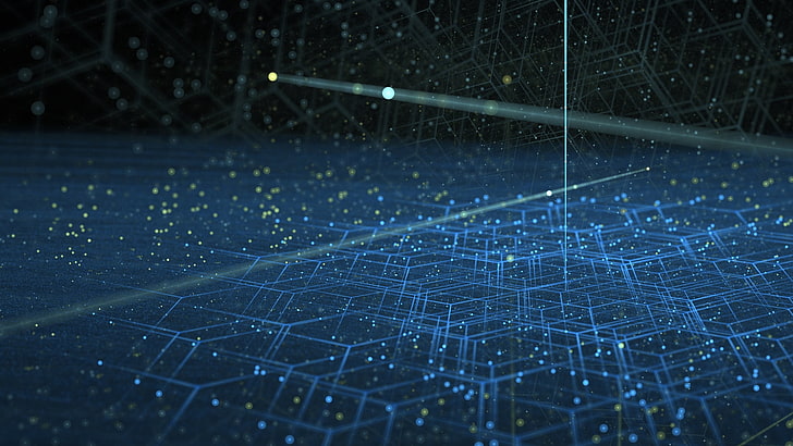 blaue und mehrfarbige digitale Tapete, Apophysis, Hexagon, Linien, Glühen, Geometrie, HD-Hintergrundbild