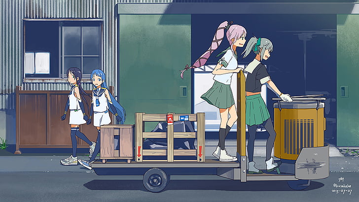 Anime, Kantai Collection, Samidare (Kancolle), Suzukaze (Kancolle), Yura (Kancolle), Yuubari (Kancolle), HD wallpaper