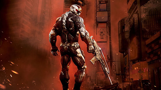 vapen, staden, fighter, Crysis 2, nanosuit, Crisis, Crytek, HD tapet HD wallpaper