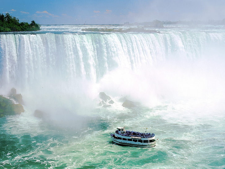 wodospad, wodospad Niagara, przyroda, statek, ludzie, Tapety HD
