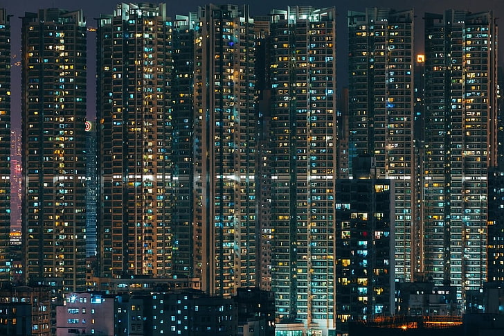 scheda madre del computer nero e blu, città, minimalismo, notte, Sfondo HD