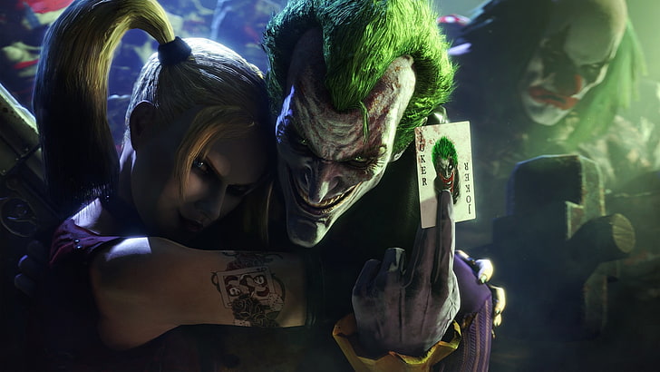 Tapeta cyfrowa Joker i Harley Quinn, Joker, Harley Quinn, Batman, klauni, Batman: Arkham City, gry wideo, Tapety HD