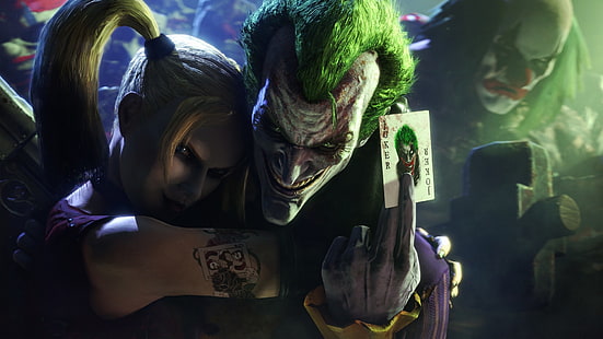 El fondo de pantalla digital Joker y Harley Quinn, Joker, Harley Quinn, Batman, payasos, Batman: Arkham City, videojuegos, Fondo de pantalla HD HD wallpaper