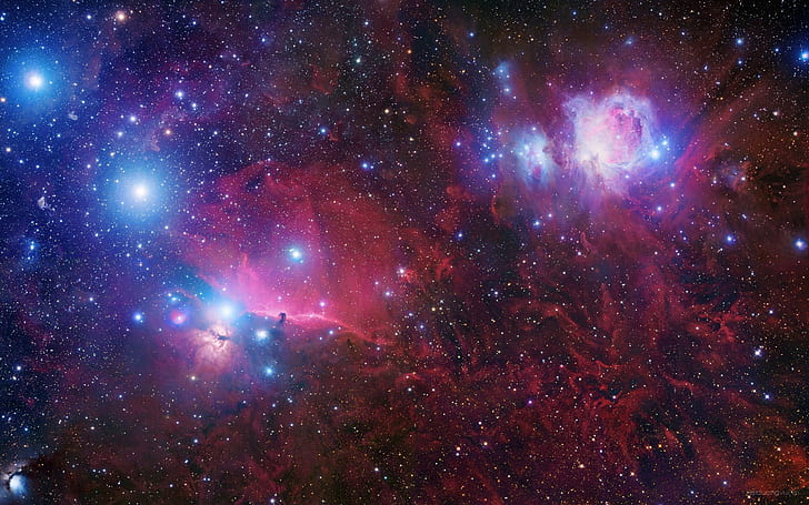 nebulosa, stelle, spazio, Nebulosa Testa di cavallo, arte spaziale, arte digitale, Nebulosa Fiamma, Sfondo HD