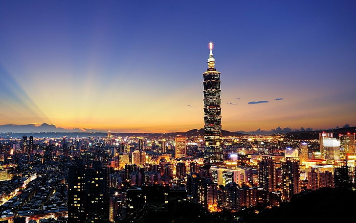 台湾の高層ビル街の夜景のHD壁紙、エンパイアステートビル、ニューヨーク、 HDデスクトップの壁紙