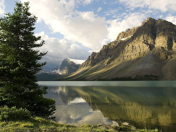 пейзаж, природа, езеро, планини, небе, Канада, облаци, вода, отражение, HD тапет