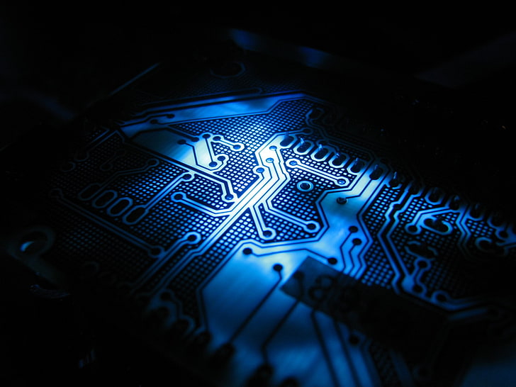 carte de circuit imprimé bleu et noir, PCB, géométrie, Fond d'écran HD