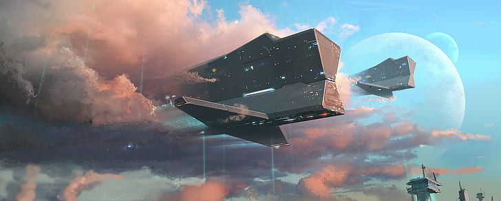 statek kosmiczny, futurystyczny, science fiction, sztuka kosmiczna, dzieło sztuki, Tapety HD