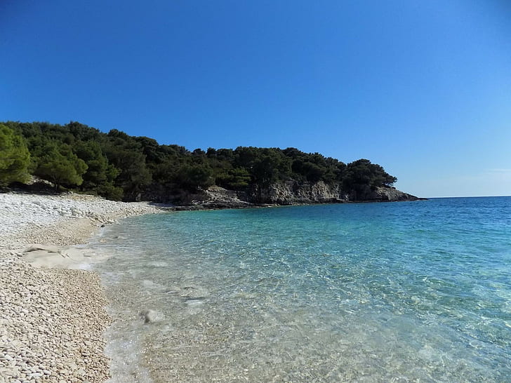 плаж, природа, море, Хърватия, HD тапет