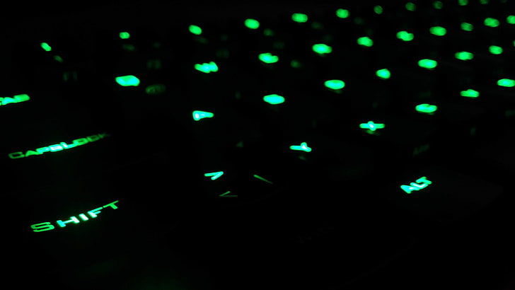 черна игрова клавиатура, механична клавиатура, клавиатури, светодиоди, тъмно, зелено, Vortex POKER II, HD тапет