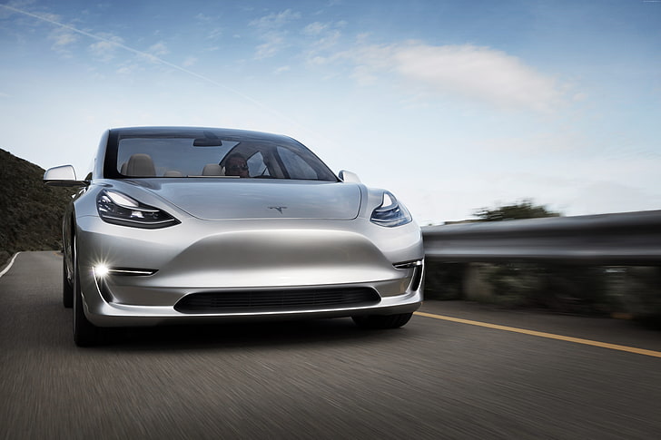 berlina, prototipo Tesla Model 3, Elon Musk, auto elettriche, Sfondo HD