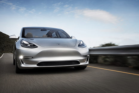 sedan, Tesla Model 3 Prototype, Elon Musk, mobil listrik, Wallpaper HD HD wallpaper