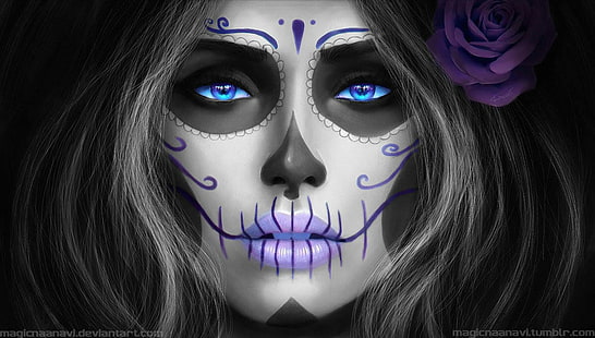 Sugar Skull, ใบหน้า, สีใบหน้า, MagicnaAnavi, render, วอลล์เปเปอร์ HD HD wallpaper