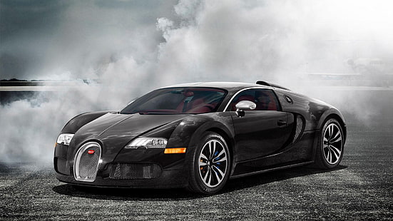 черный Bugatti Veyron купе, автомобиль, Bugatti, HD обои HD wallpaper