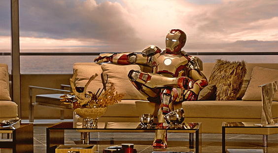 Iron Man 3, Iron Man suit, ภาพยนตร์, Iron Man, Couch, 2013, คนเหล็ก 3, วอลล์เปเปอร์ HD HD wallpaper