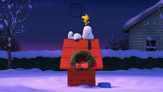 Film, The Peanuts Movie, Weihnachten, Schlafen, Snoopy, Fernsehserie, Winter, Kranz, HD-Hintergrundbild HD wallpaper