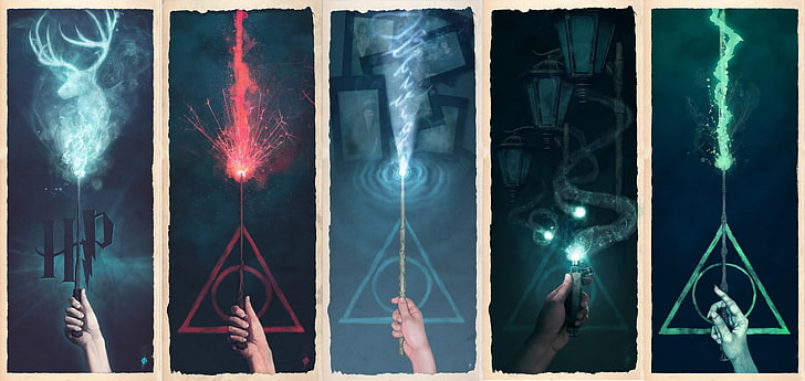 тапети с вълшебна пръчка от различни цветове, Хари Потър, магия, фентъзи изкуство, книги, HD тапет