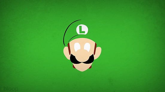Super Mario Luigi illustration, hjälte, Luigi, Nintendo, Blo0p, Super Mario, grön bakgrund, enkel bakgrund, videospel, HD tapet HD wallpaper