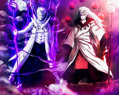 due personaggi maschili di anime, senza titolo, Naruto Shippuuden, anime, Uchiha Obito, Uchiha Madara, Sfondo HD HD wallpaper