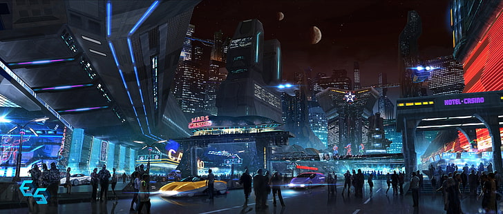 cyberpunk, ciudad, futurista, Fondo de pantalla HD HD wallpaper