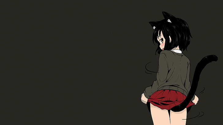 Anime, kurzer Rock, Schulmädchen, Katzenohren, Broiler, Schuluniform, kurze Haare, Manga, Katzenschwanz, Katzenmädchen, Anime-Mädchen, HD-Hintergrundbild