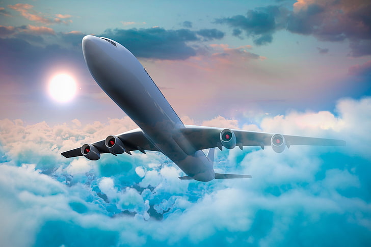 uçak, uçaklar, uçaklar, 4k, 5k, bulutlar, uçuş, HD masaüstü duvar kağıdı