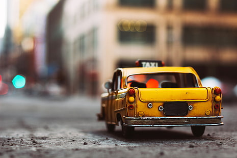 car, toy, taxi, street, asphalt, model, miniature, car model, HD wallpaper HD wallpaper