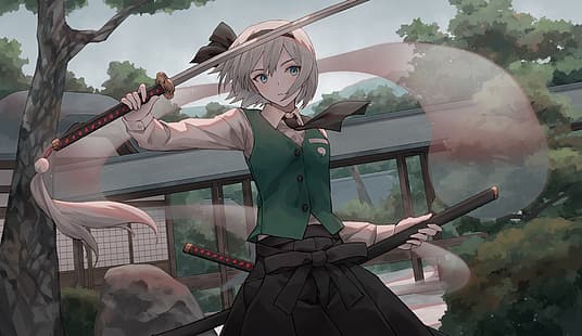 Touhou, Konpaku Youmu, Katana, Anime-Mädchen, HD-Hintergrundbild HD wallpaper