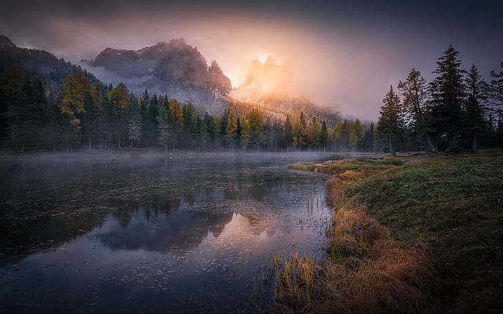 Sunrise Lago Antorno Dolomites Italy Autumn Landscapes Photography Wallpaper For Desktop 3840 × 2400, วอลล์เปเปอร์ HD