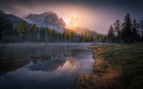 Sonnenaufgang Lago Antorno Dolomiten Italien Herbst Landschaften Fotografie Wallpaper für Desktop 3840 × 2400, HD-Hintergrundbild HD wallpaper