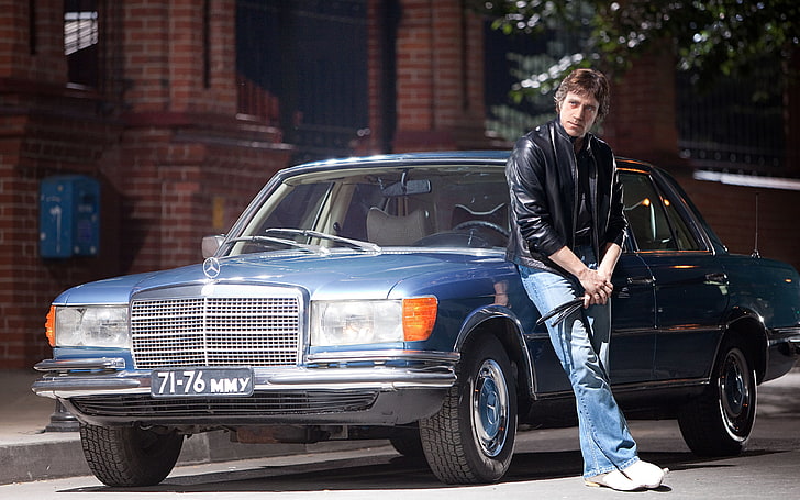 blue Mercedes-Benz sedan, actor, musician, the poet, Vysotsky, HD wallpaper