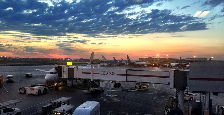 airport, sunset, HD wallpaper