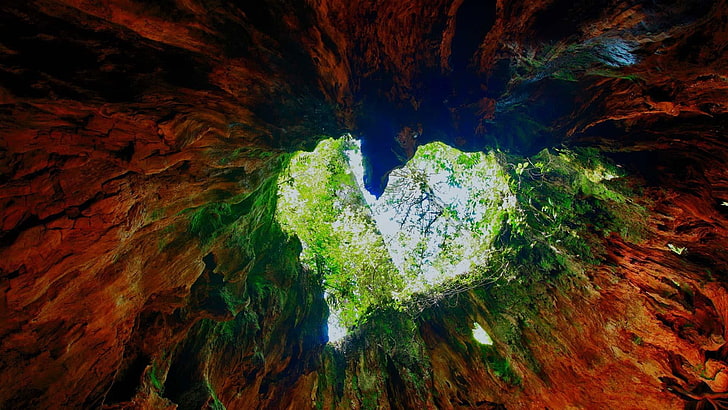 heart, love, cliff, stone, hole, cave, HD wallpaper