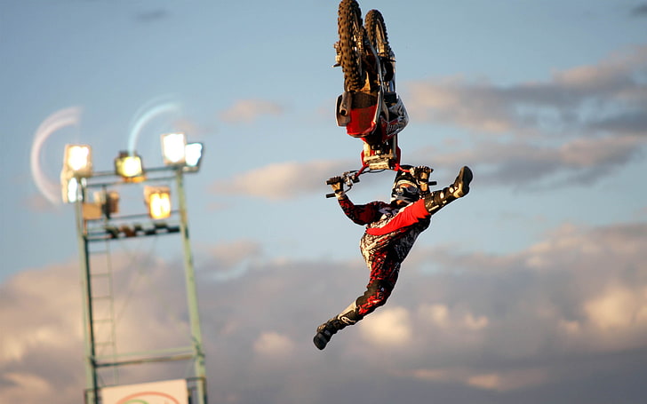 Crazy Motocross Jumps-Sports HD-bakgrundsbilder, svart och rött motocross-smutscykel, HD tapet