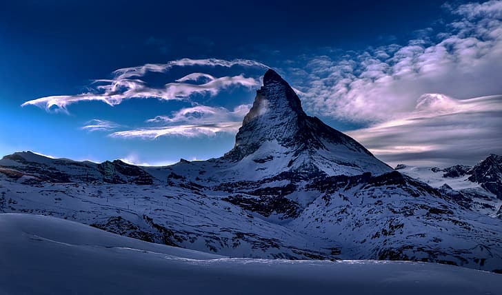 Himmel, Wolken, Schnee, Berge, Schweiz, oben, Italien, Walliser Alpen, Walliser Alpen, Matterhorn, Matterhorn, HD-Hintergrundbild