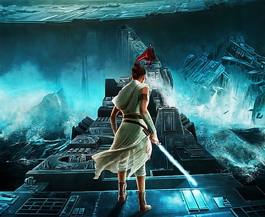 Star Wars, Star Wars: The Rise of Skywalker, Kylo Ren, Lightsaber, Rey (Star Wars), Sfondo HD HD wallpaper