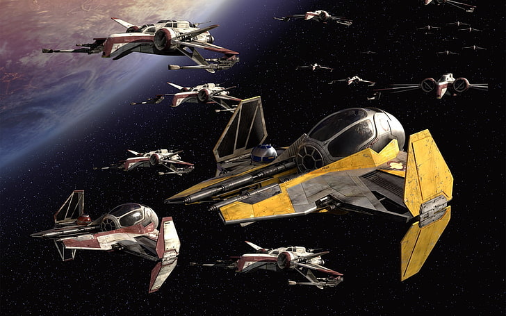 طائرات صفراء ورمادية خلفية رقمية ، حرب النجوم ، فضاء ، أفلام ، سفينة فضاء، خلفية HD